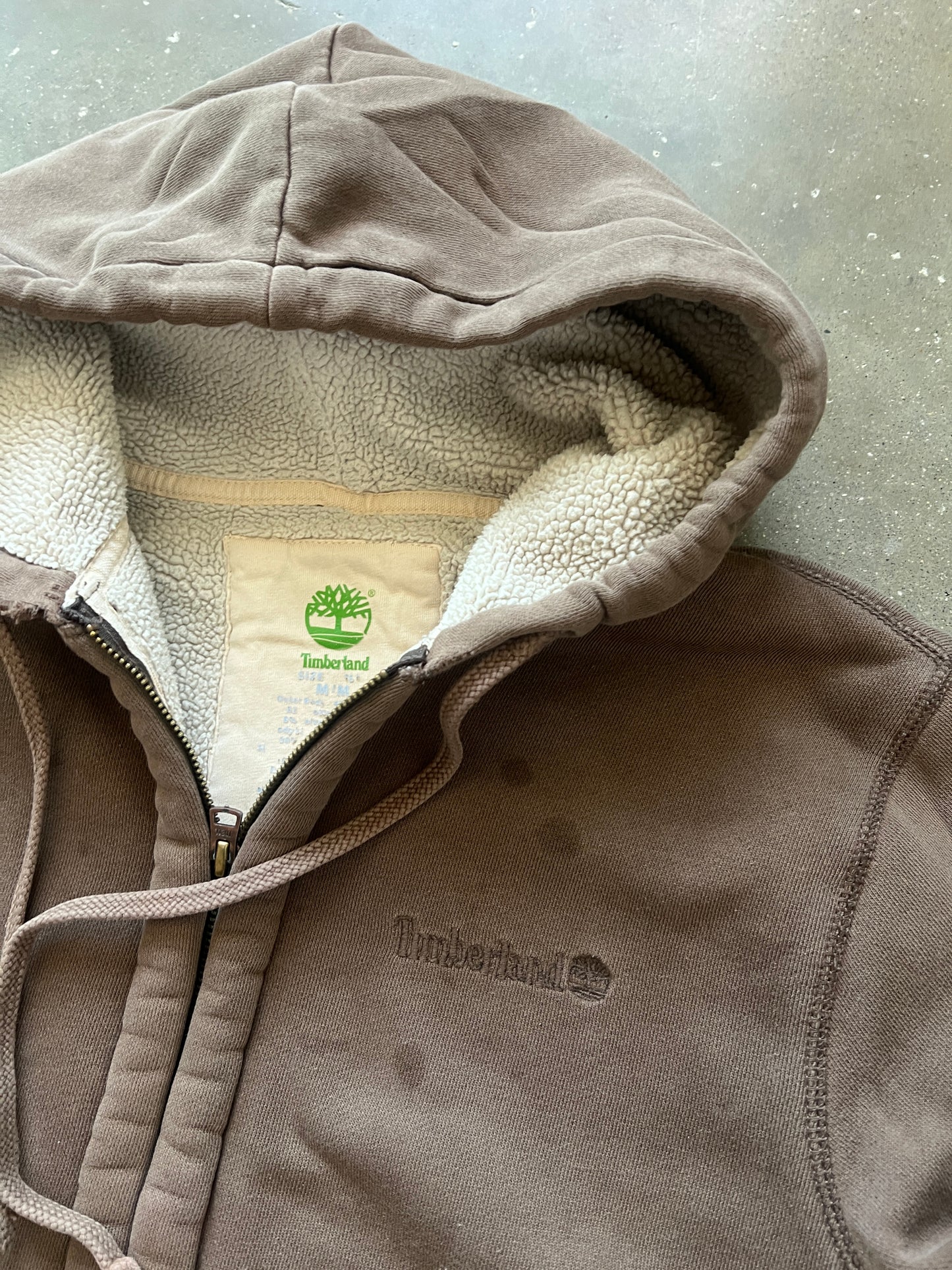 Vintage Faded Brown Timberland Sherpa Hoodie - M