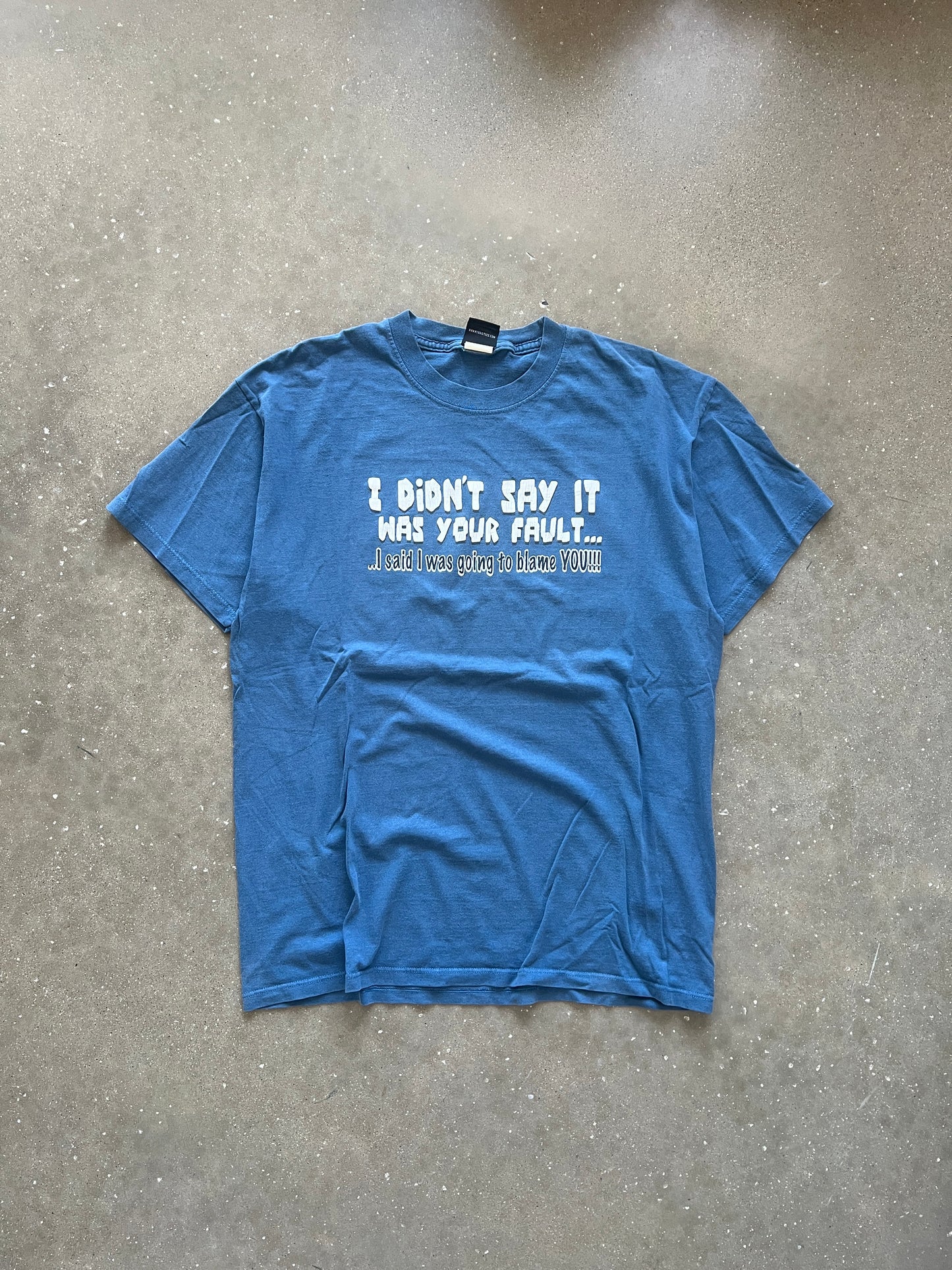 Vintage Blue Funny Spellout Shirt - L