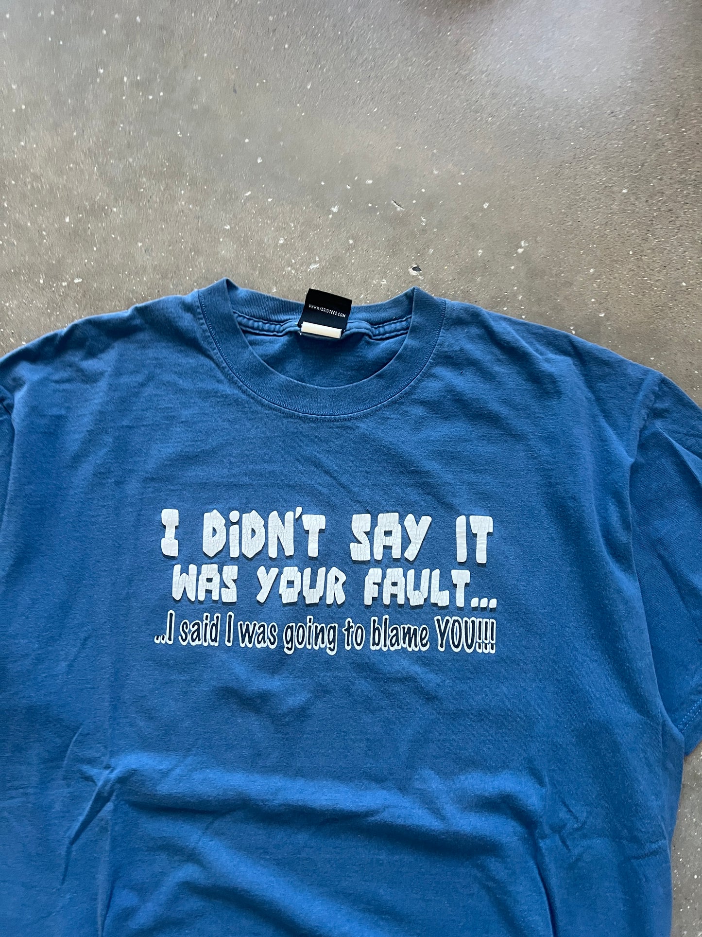 Vintage Blue Funny Spellout Shirt - L