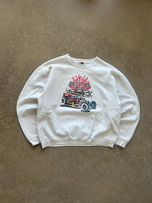 Vintage White Nascar Biker Style Crew - L