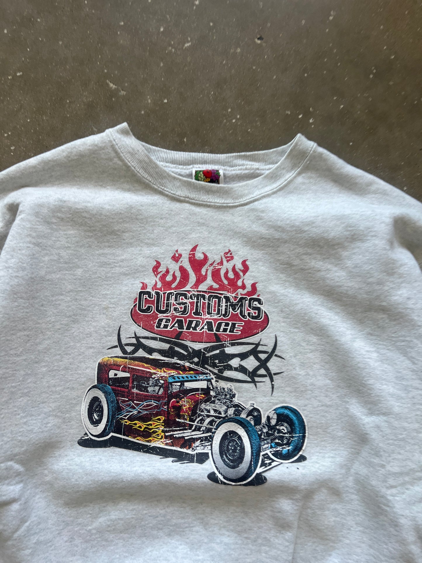 Vintage White Nascar Biker Style Crew - L