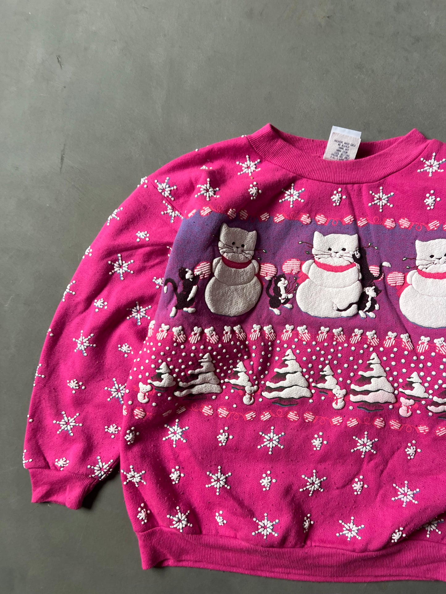 Vintage Pink Cats 90s Crewneck - XS