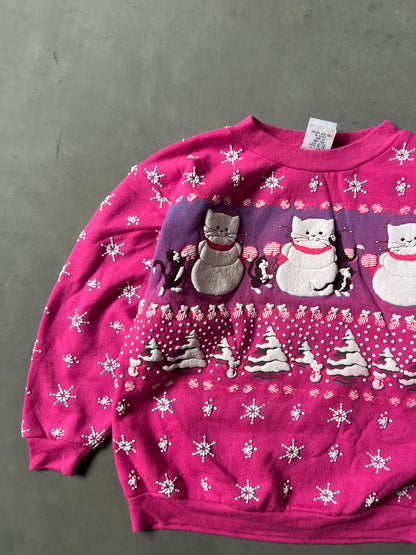 Vintage Pink Cats 90s Crewneck - XS