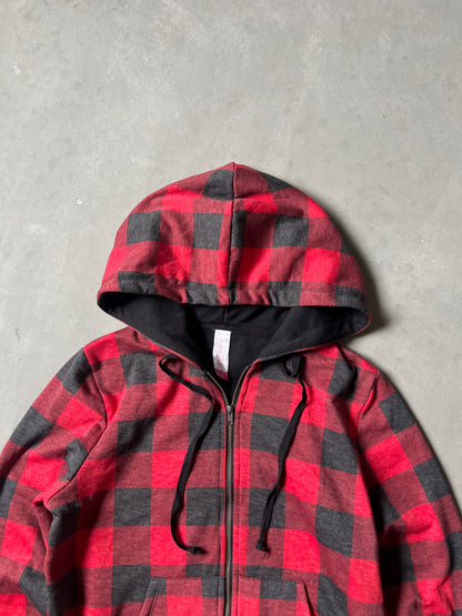 Vintage Checkered Red Y2k Hoodie - XS