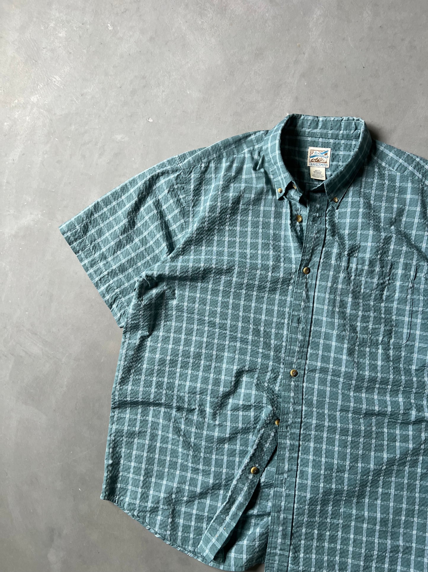 Vintage Teal Blue Button Up Shirt - XL