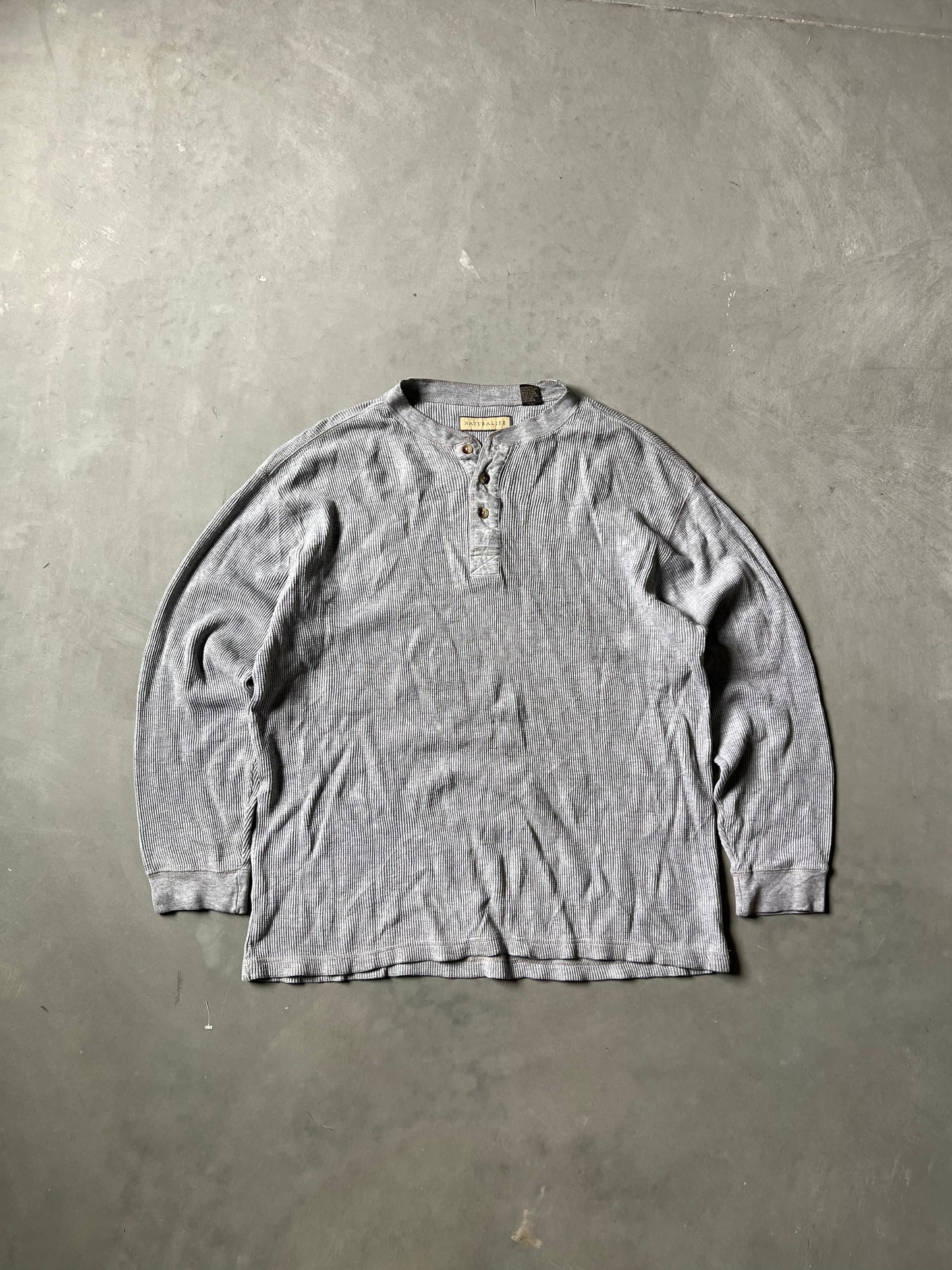 Vintage Grey Thermal Henley Shirt - XL
