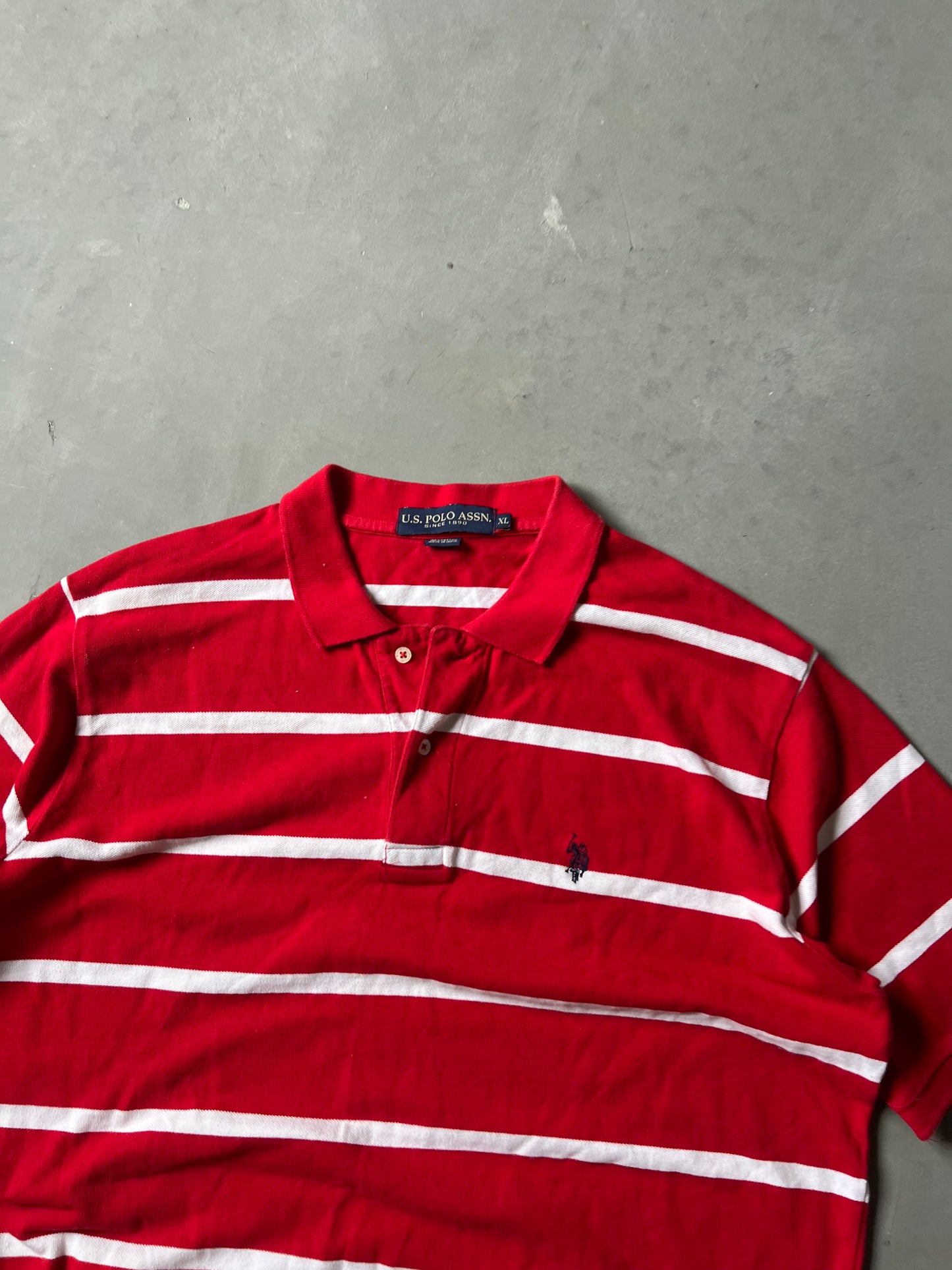 Vintage Red Stripped Polo Shirt - XL