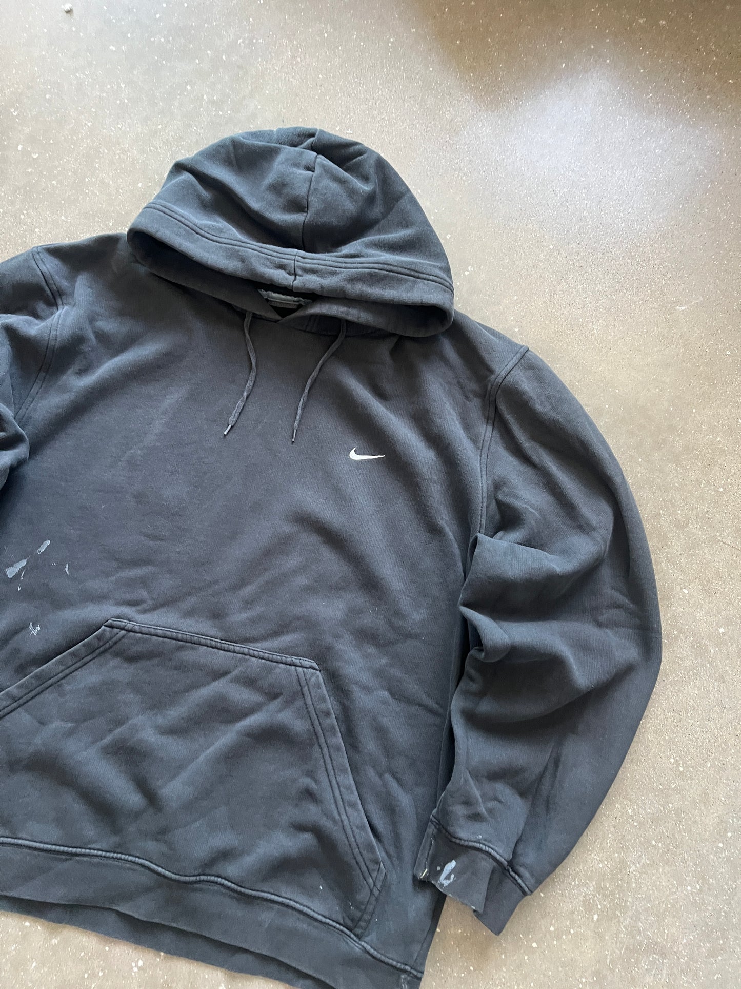 Vintage Faded Black Nike Swoosh Hoodie - L