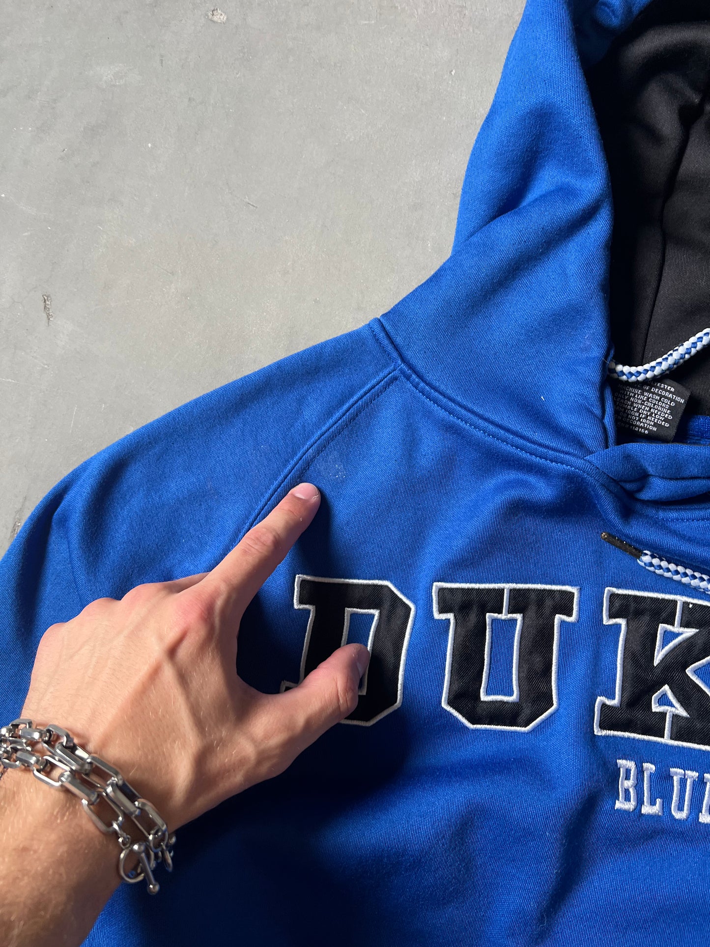 Vintage Blue Duke College Hoodie - M