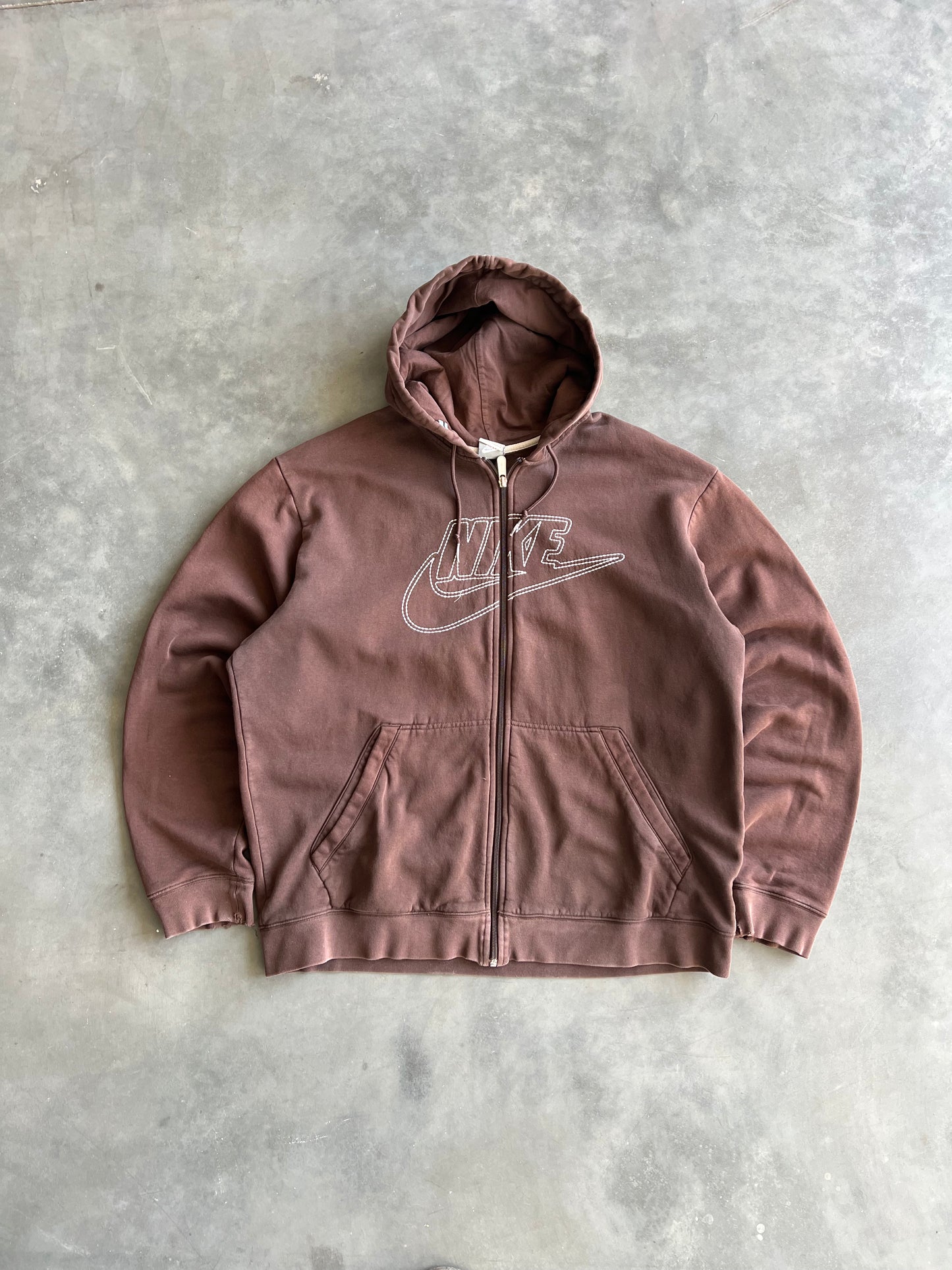 Vintage Brown Nike Zip Up Hoodie - XL