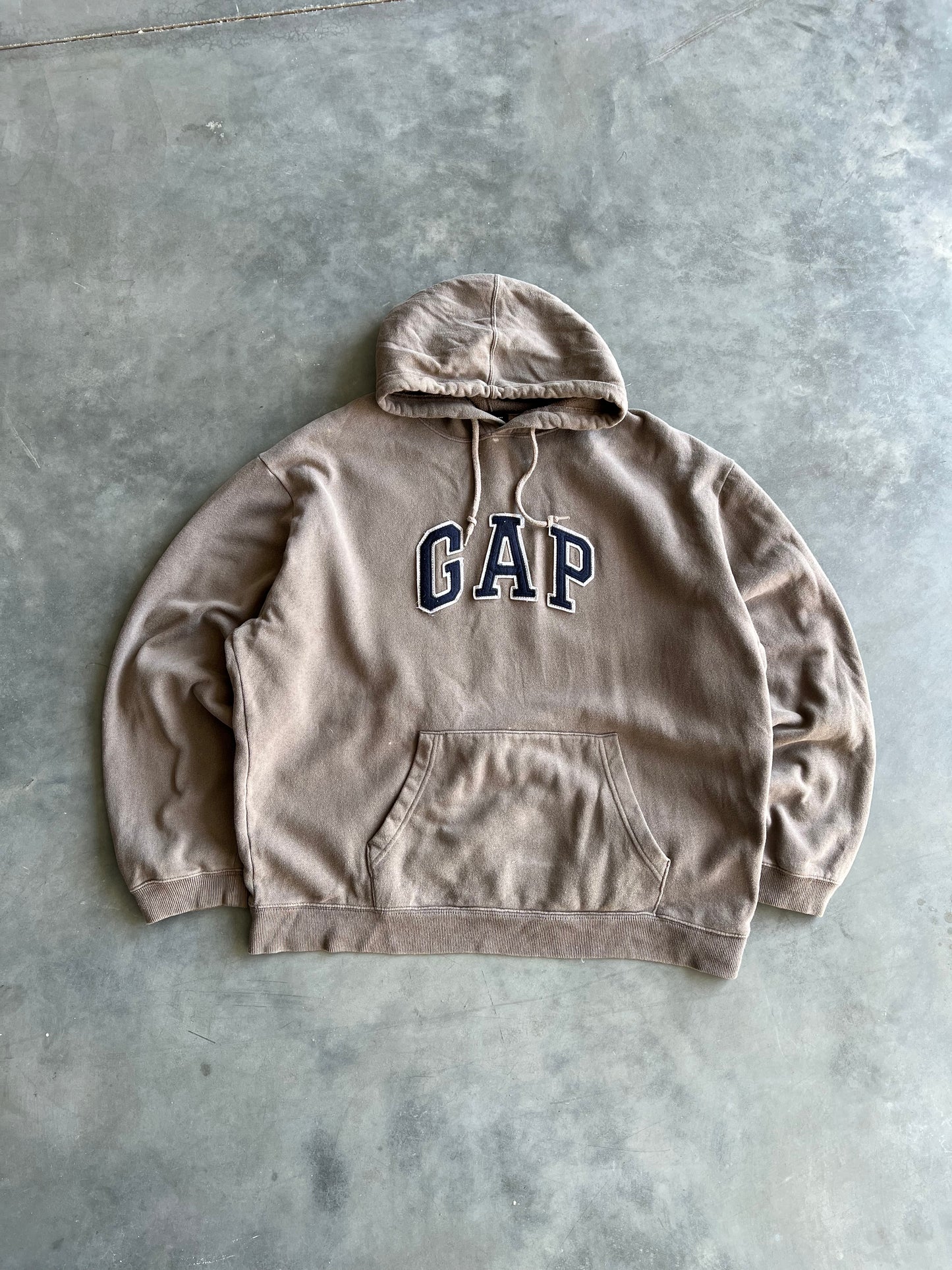 Vintage Brown Gap Spellout Hoodie - XL