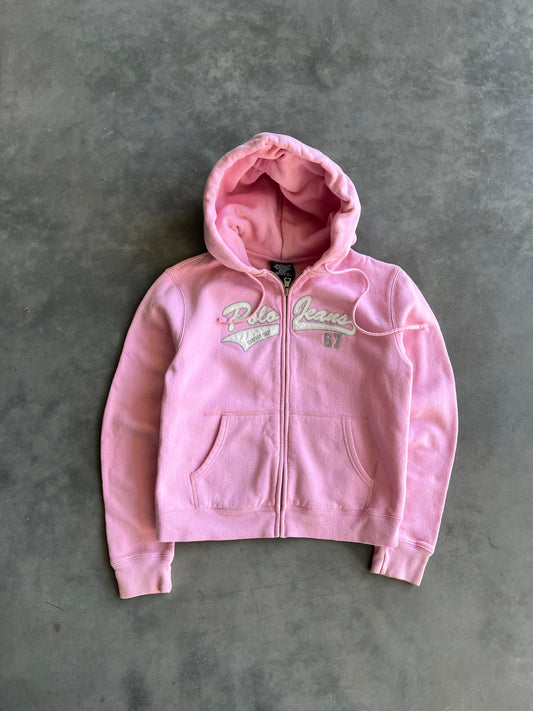 Vintage Pink Polo Zip Up Hoodie - M