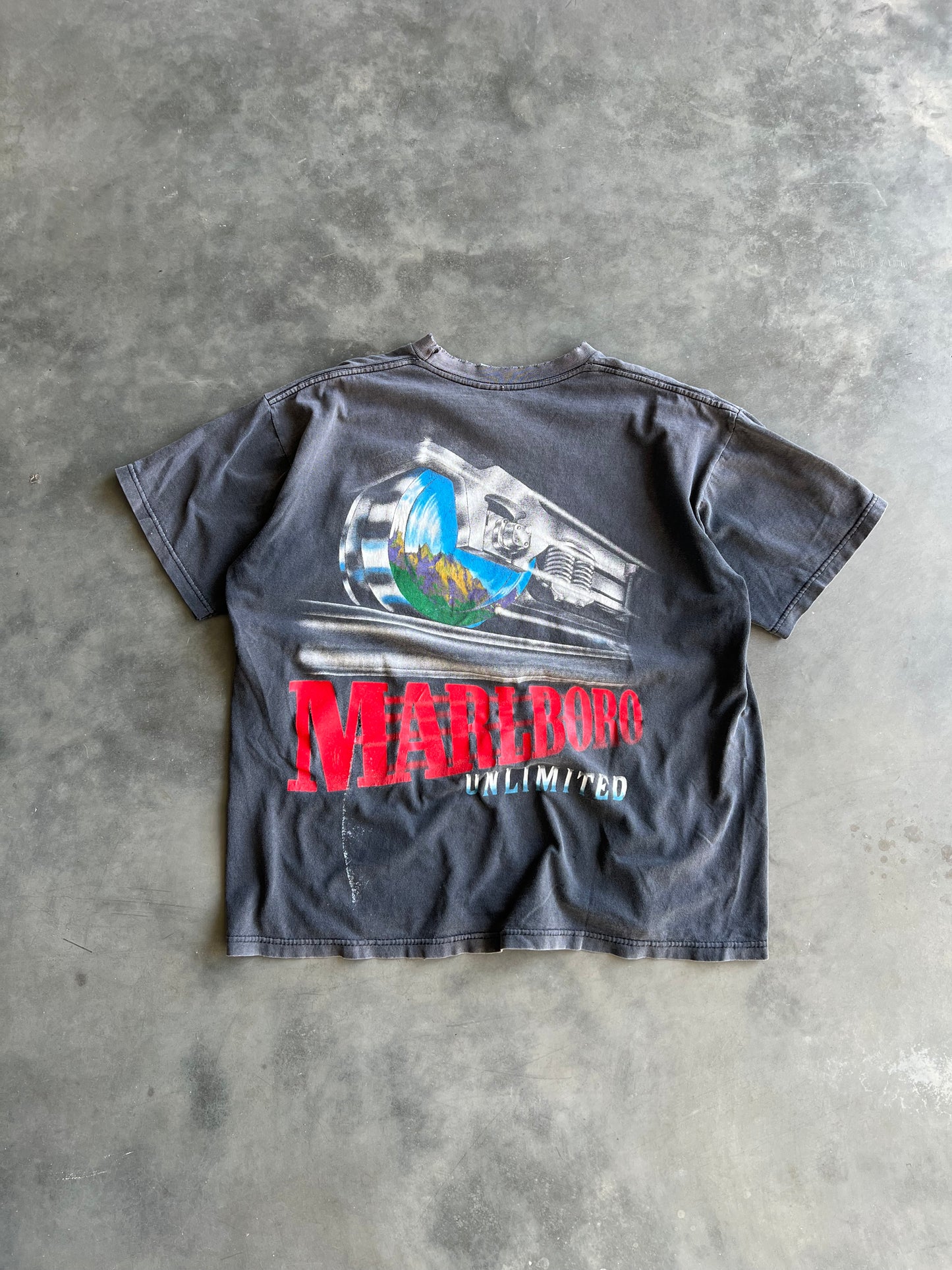 Vintage Faded Black Marlboro Bullet Train Shirt - L