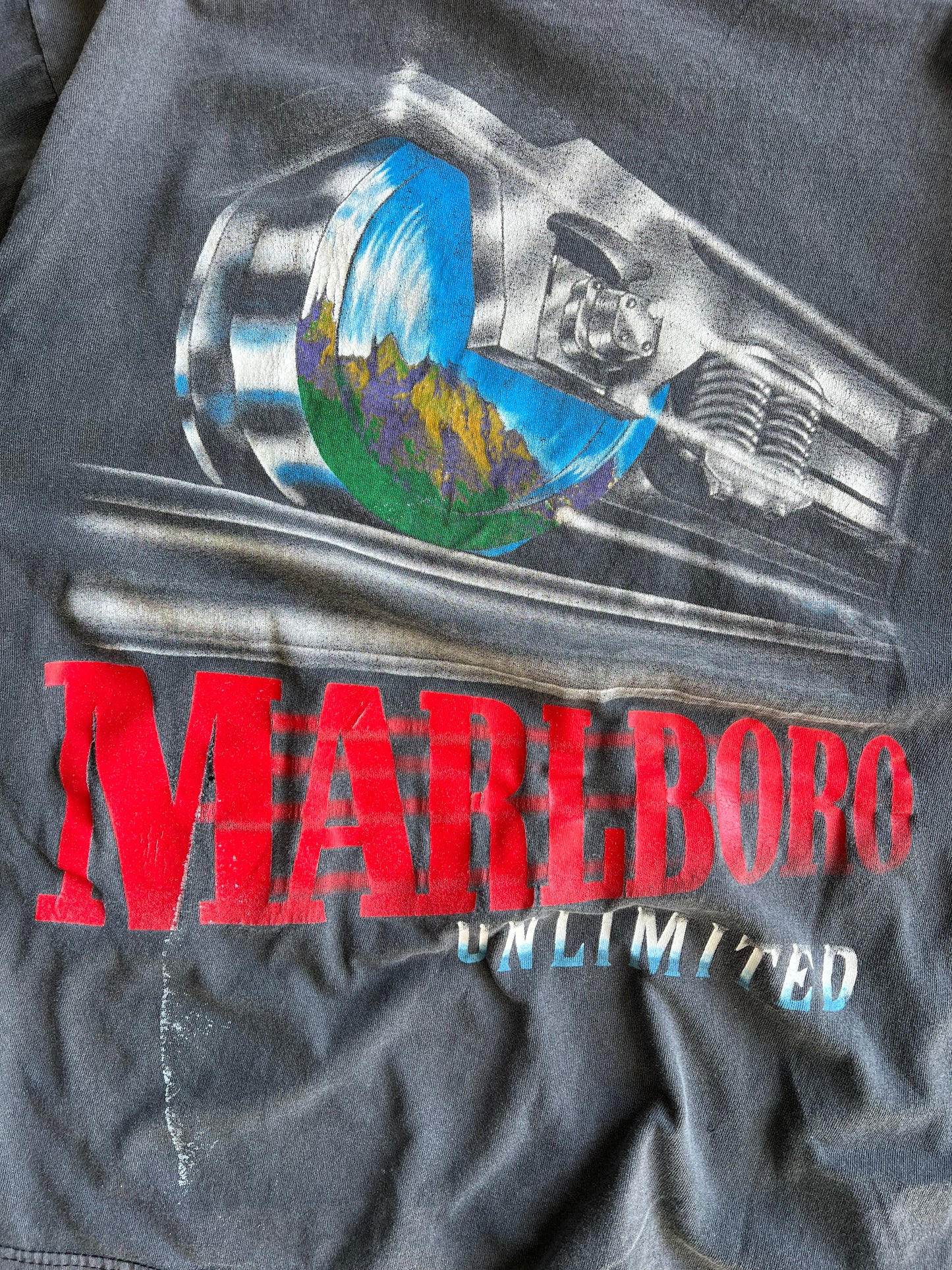 Vintage Faded Black Marlboro Bullet Train Shirt - L
