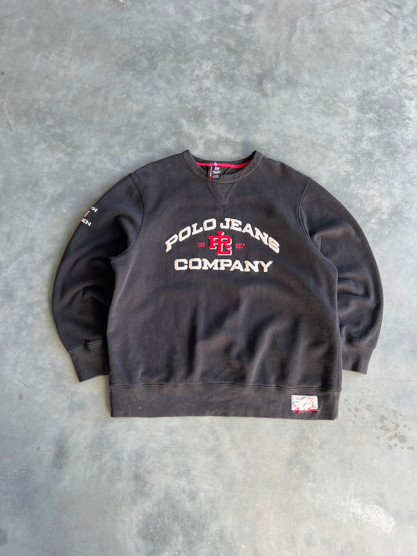 Vintage Black Polo Jeans Spellout Crew - L