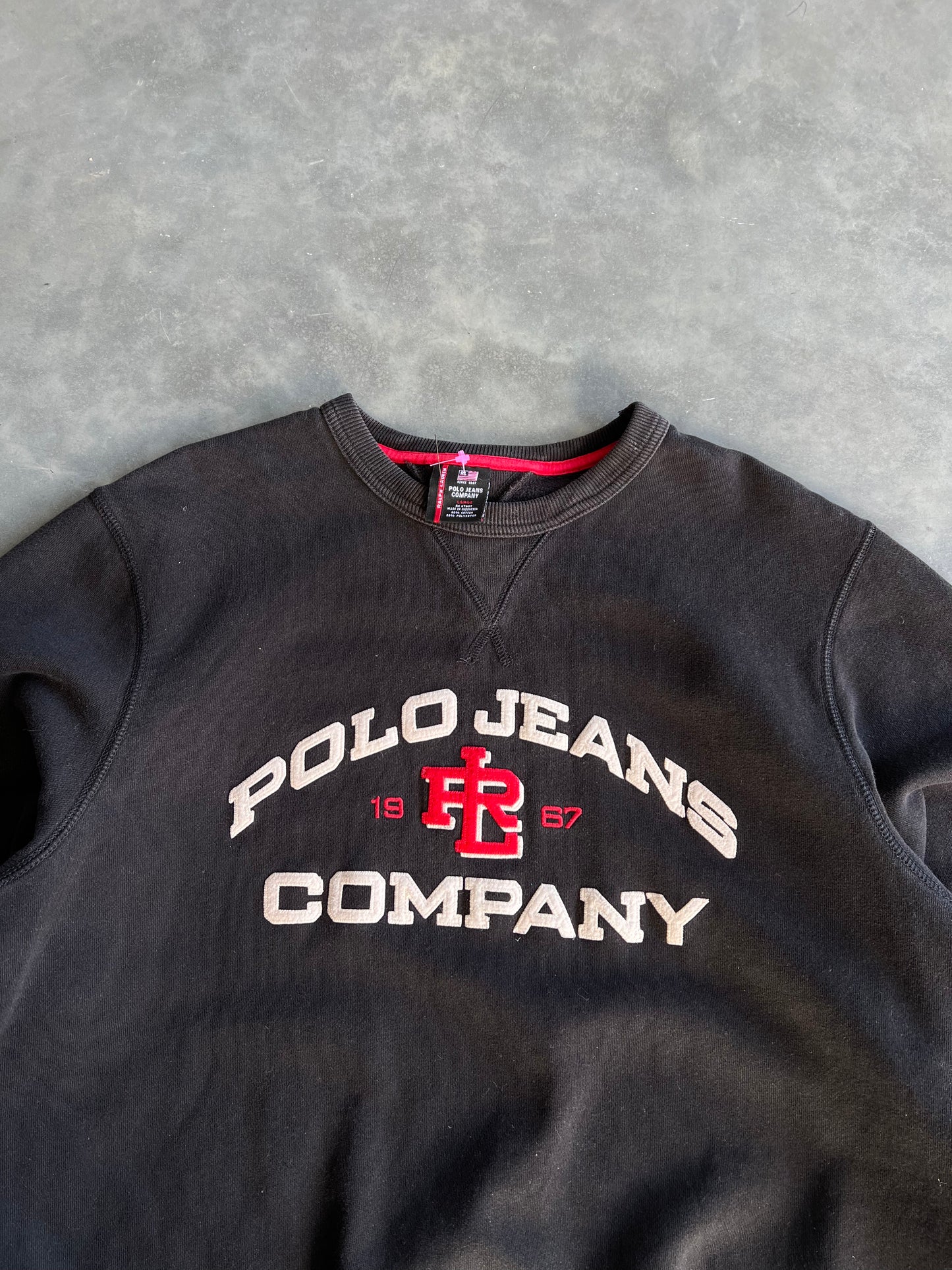Vintage Black Polo Jeans Spellout Crew - L