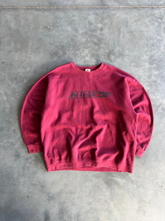 Vintage Red Nike Swoosh Spellout Crew - XL