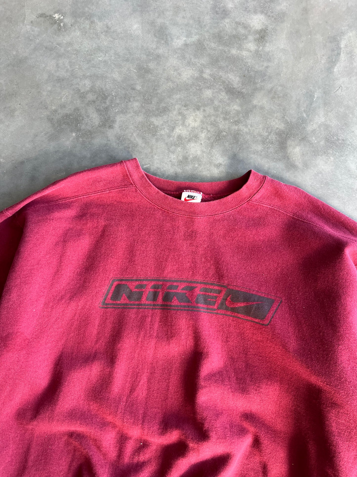 Vintage Red Nike Swoosh Spellout Crew - XL
