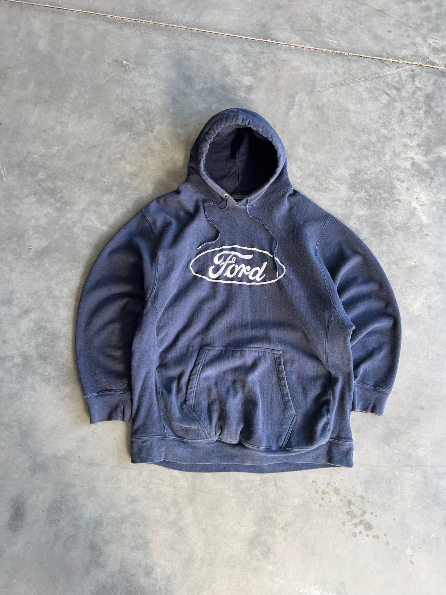 Vintage Navy Blue Ford Spellout Hoodie - XXL