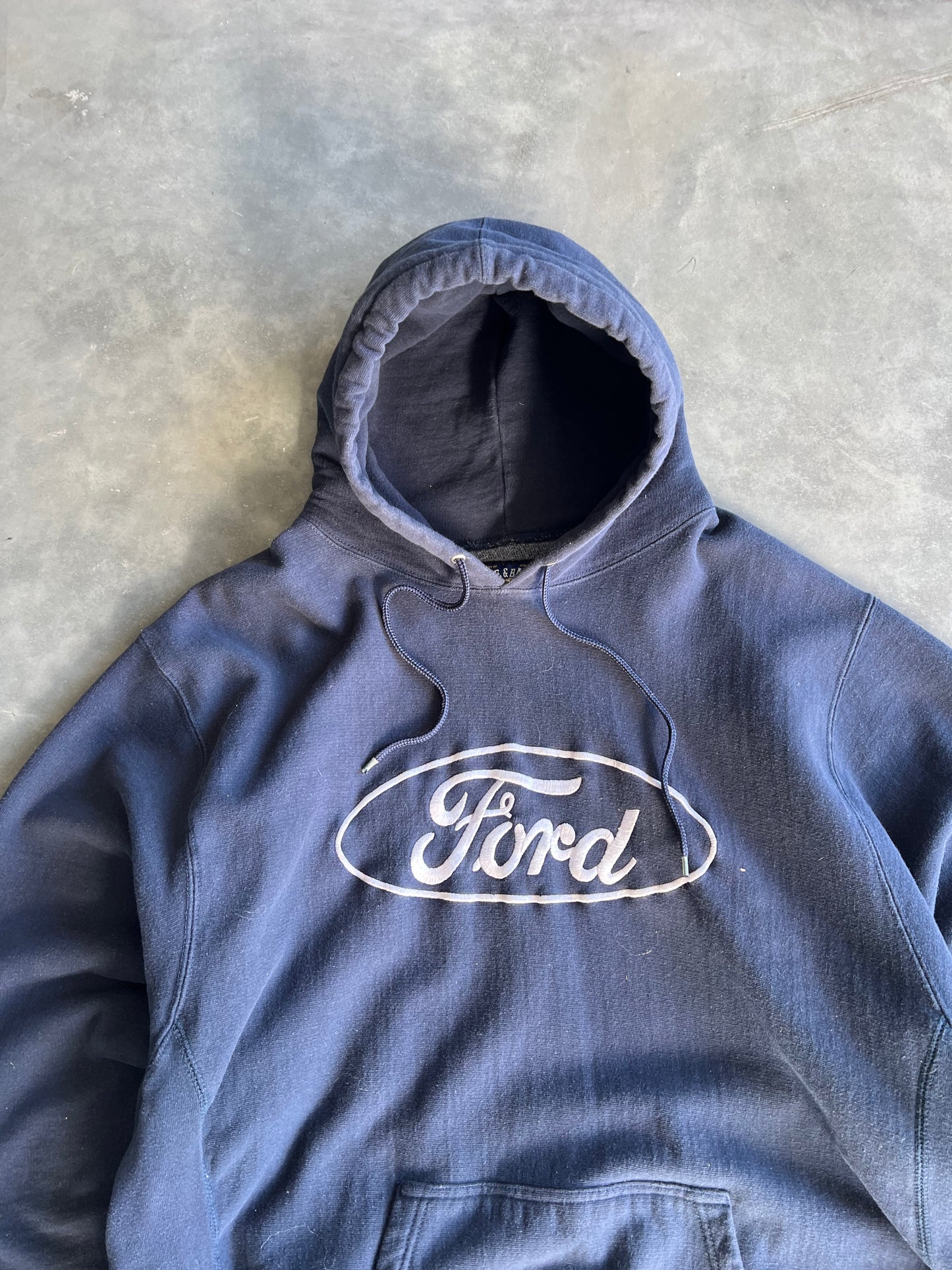 Vintage Navy Blue Ford Spellout Hoodie - XXL