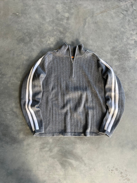 Vintage Grey Stripped Route 66 Sweater - L