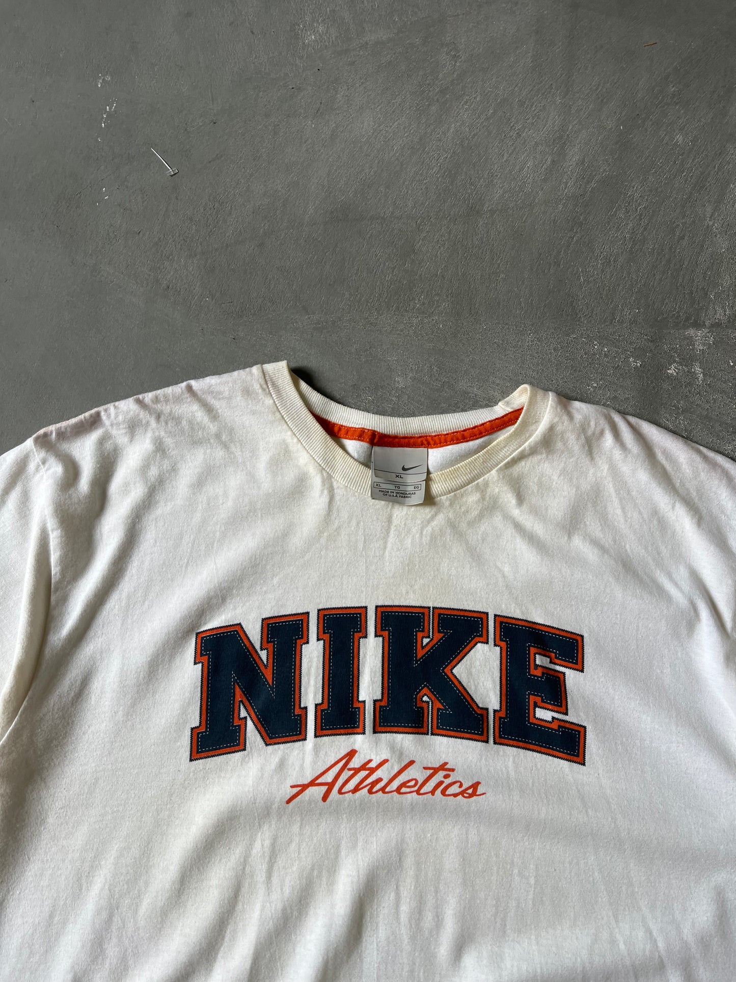 Vintage White Nike Spellout Shirt - XL