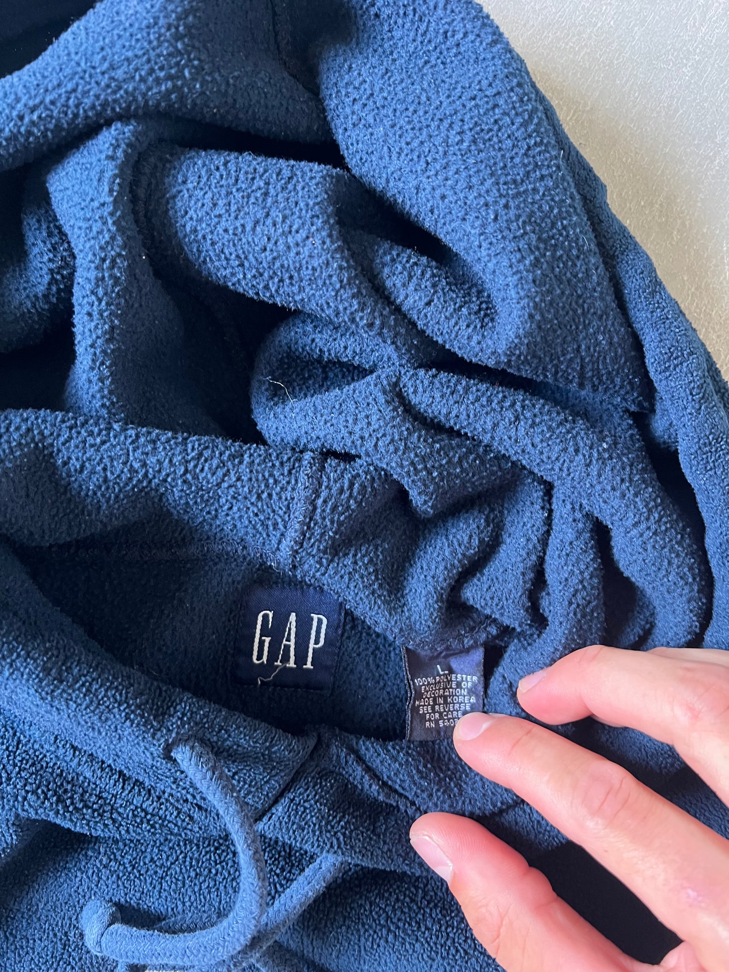 Vintage Navy Blue Gap Fleece Hoodie - L