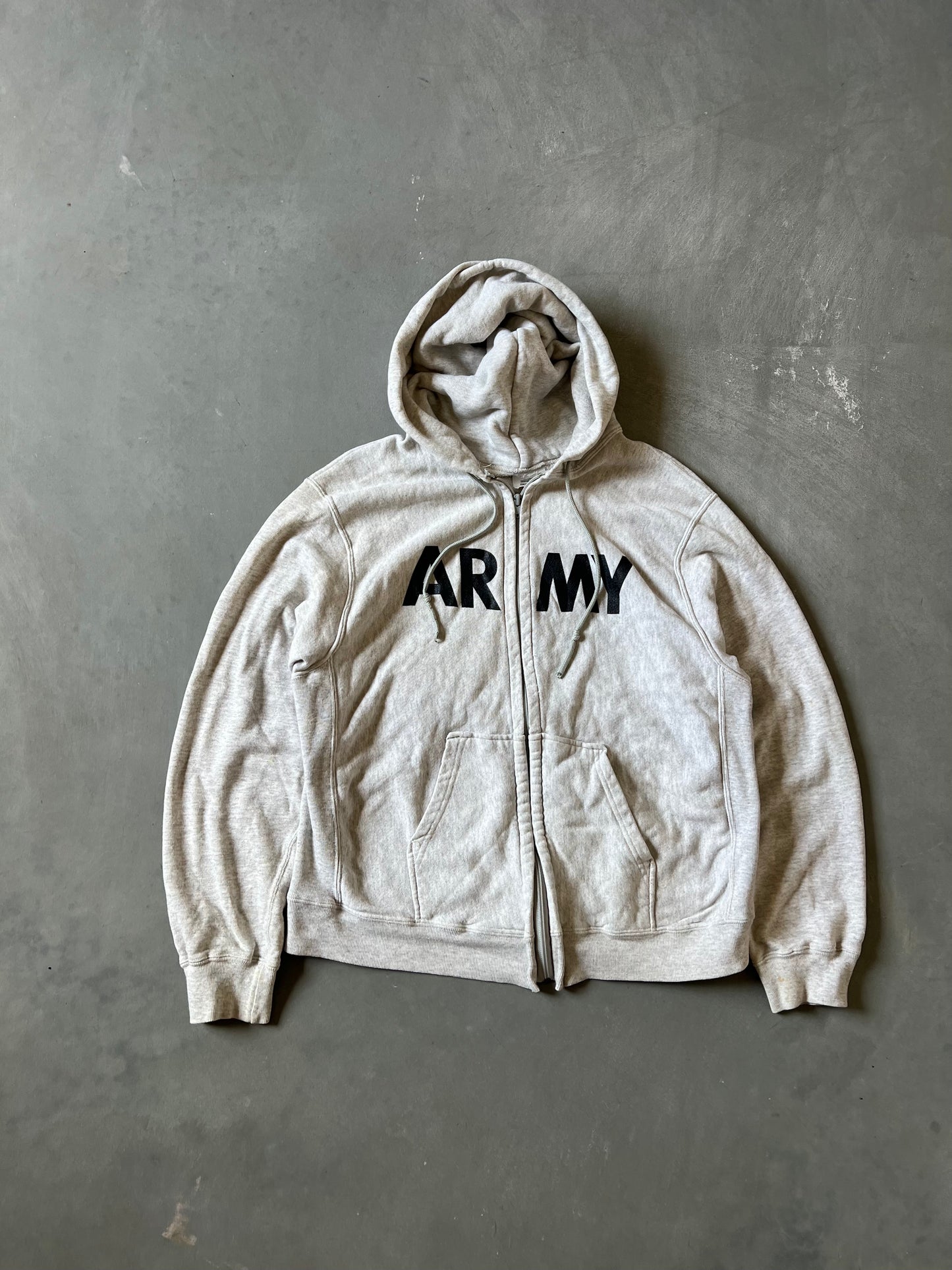 Vintage Army Spellout Zip Up Hoodie - L