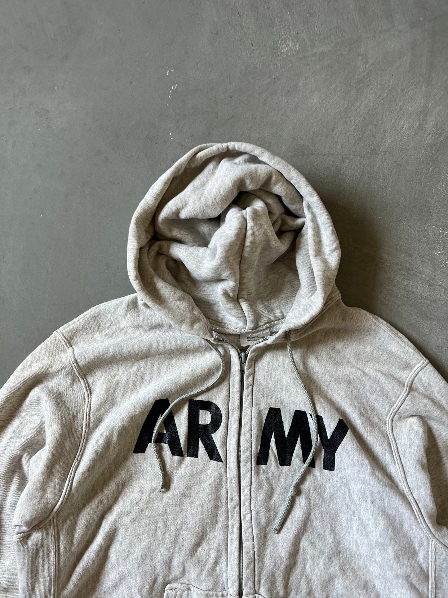 Vintage Army Spellout Zip Up Hoodie - L