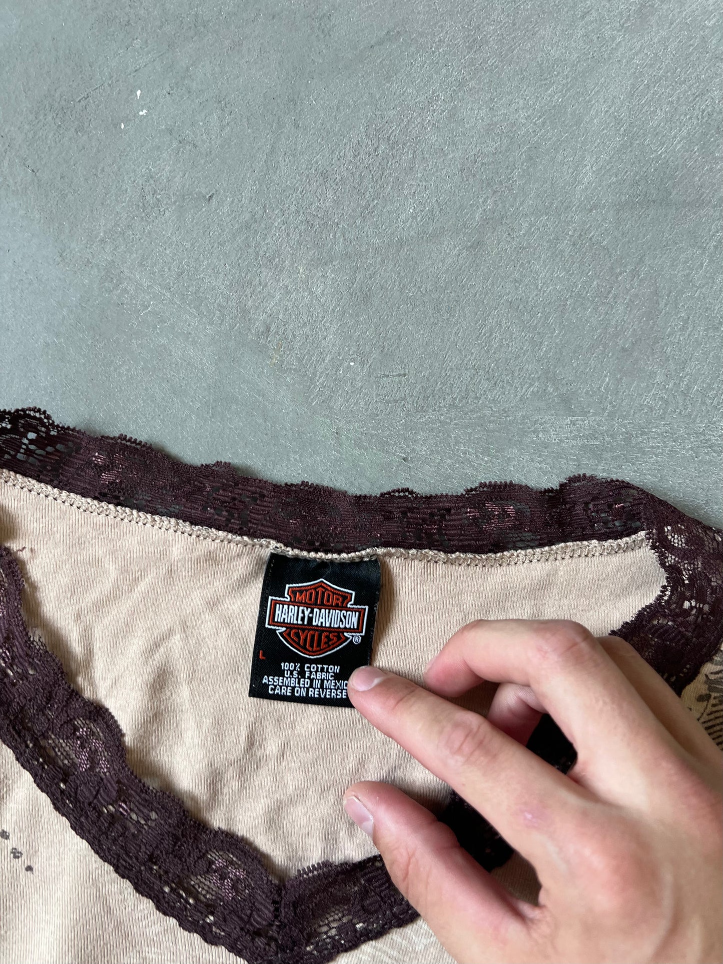 Vintage Brown Harley Davidson Lace Top - L