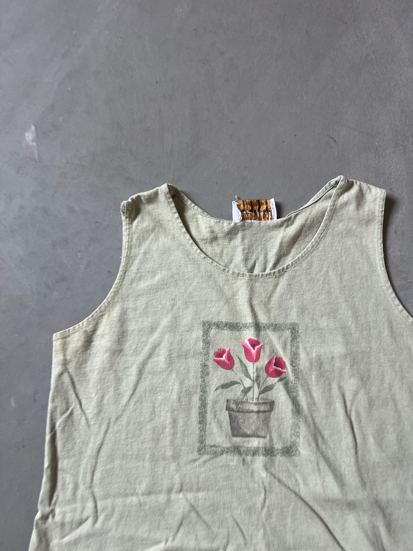 Vintage Green Flower Graphic Tank Top - L