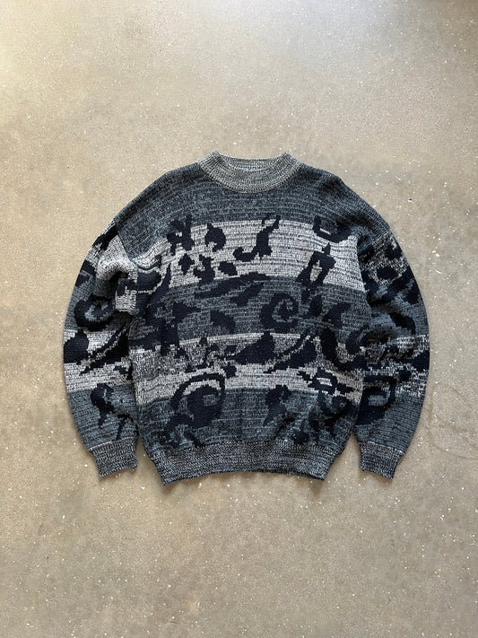 Vintage Grey Green Knit 90s Sweater - L
