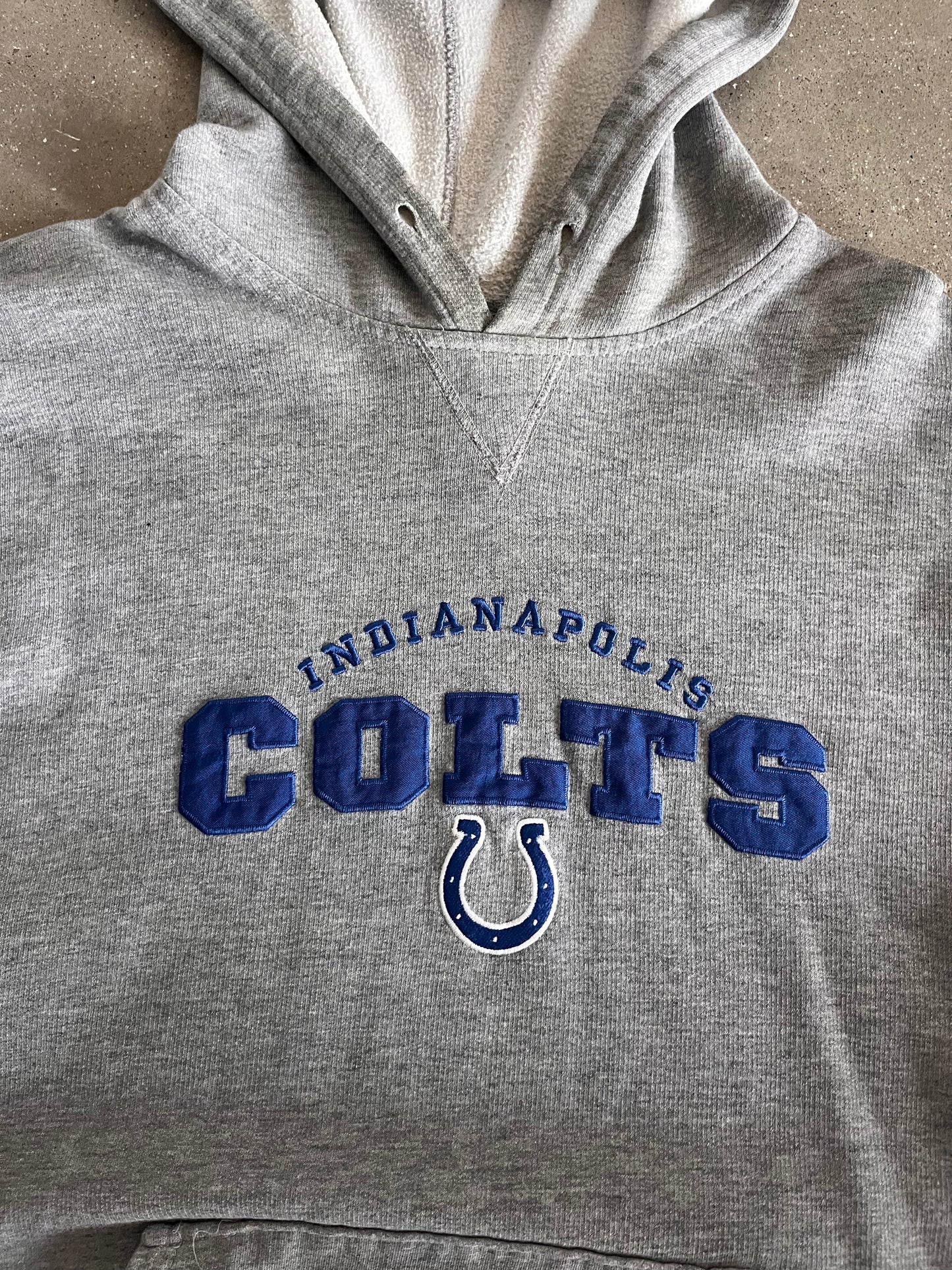 Vintage Heather Grey Colts Spellout Hoodie - L
