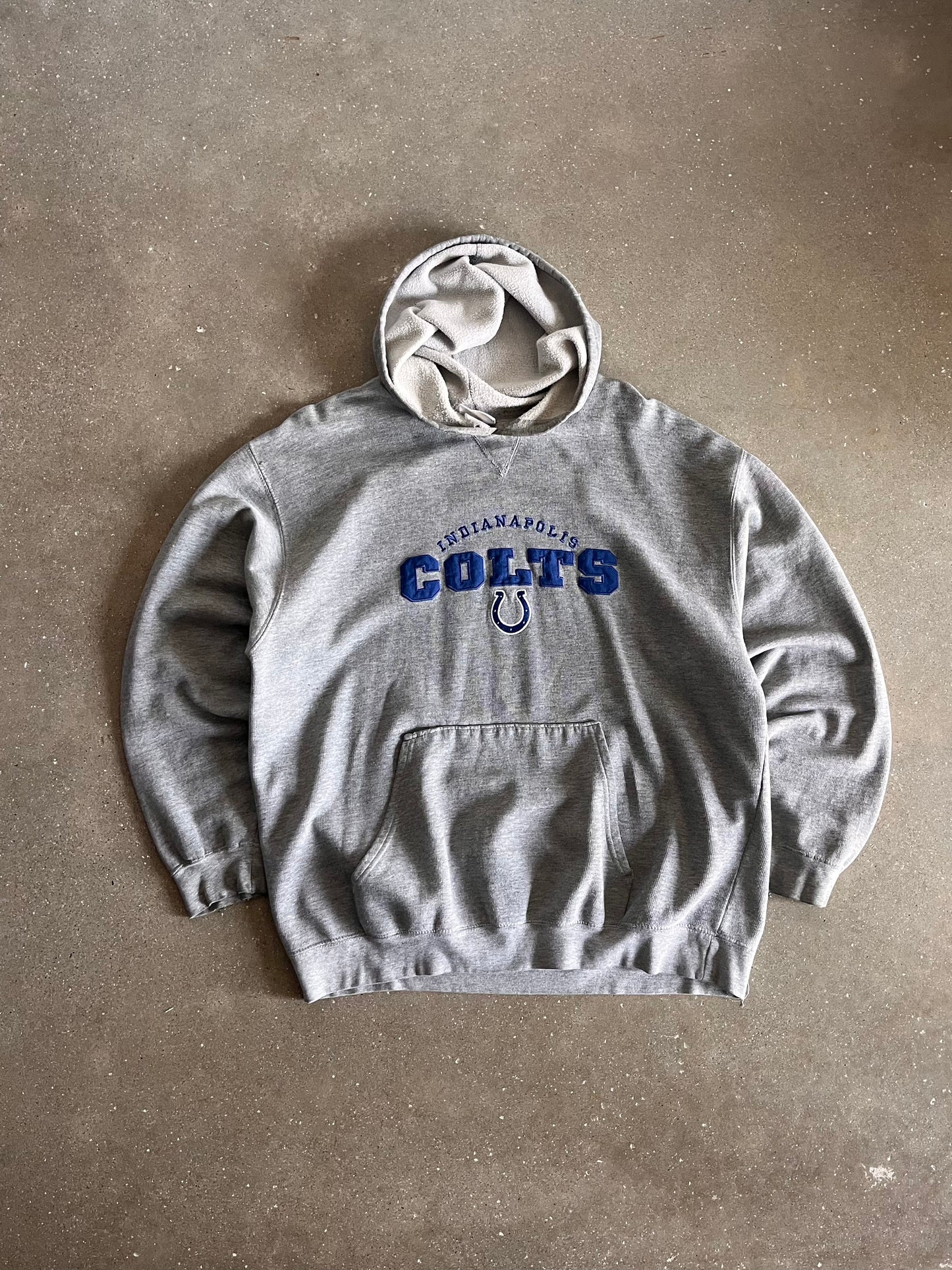 Vintage Heather Grey Colts Spellout Hoodie - L