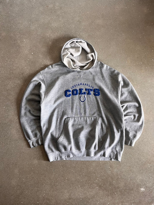 Vintage Heather Grey Colts Spellout Hoodie - L