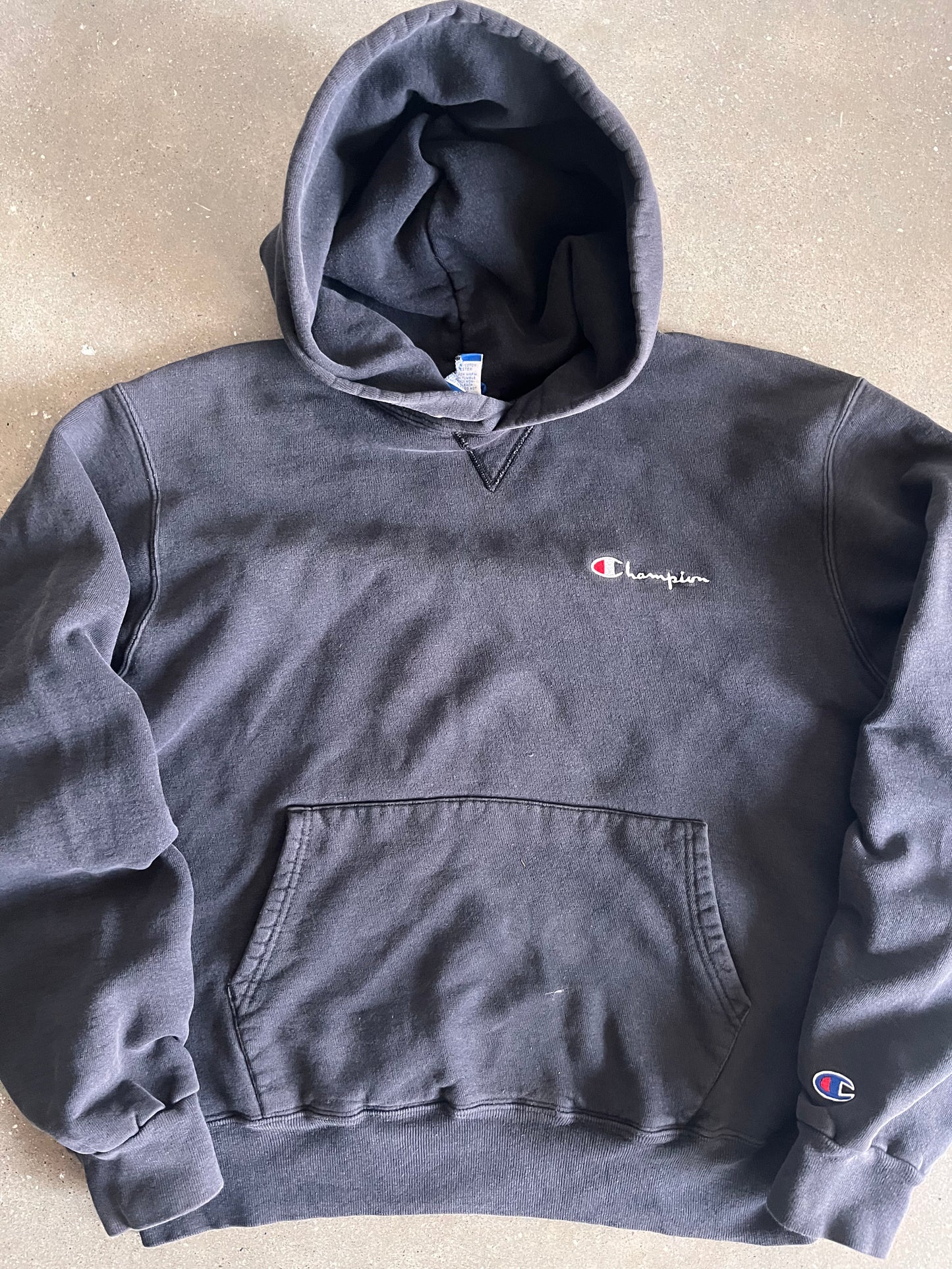 Vintage Faded Black Champion Hoodie -