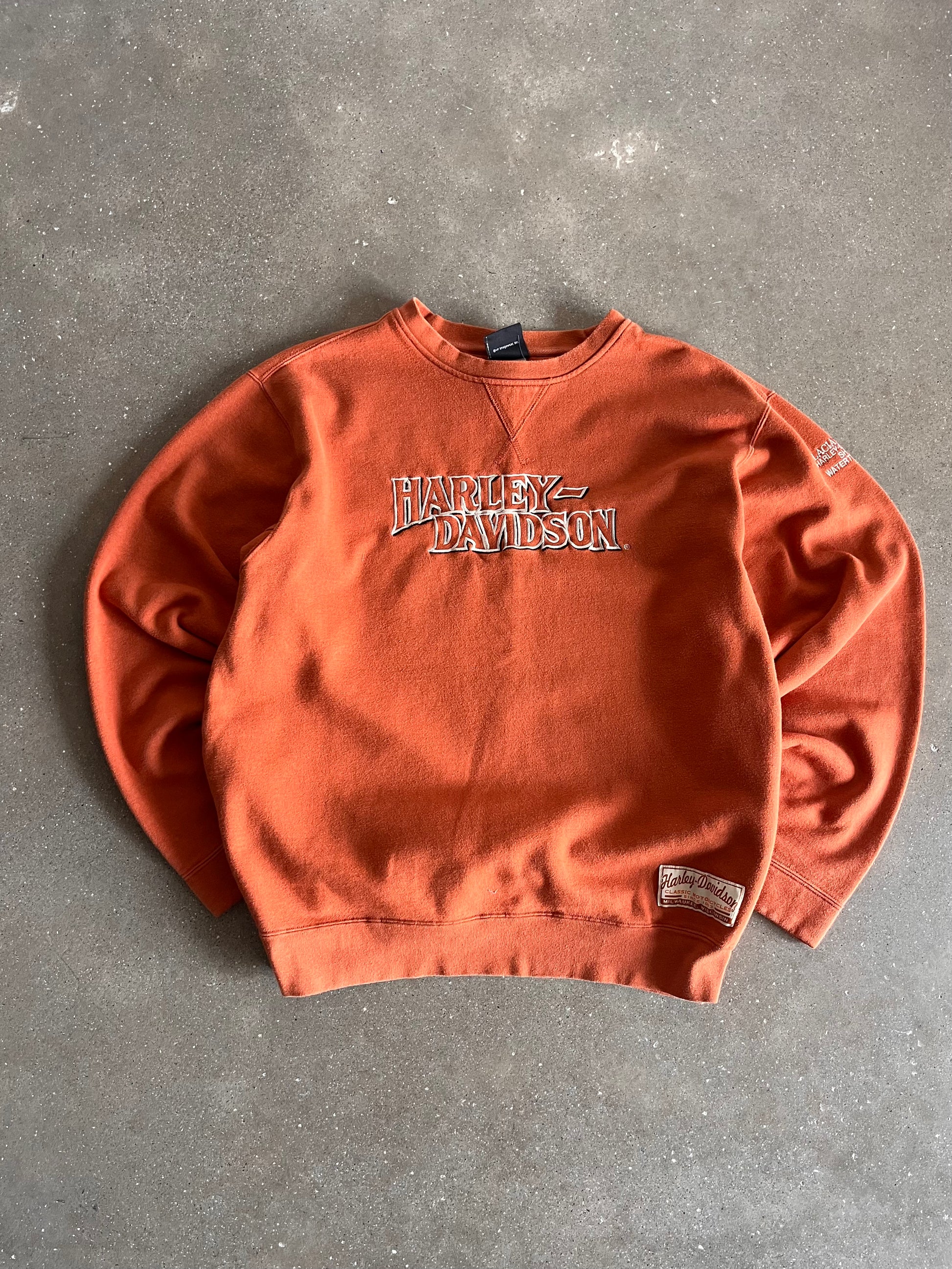 Vintage Orange Harley Davidson Crew - L