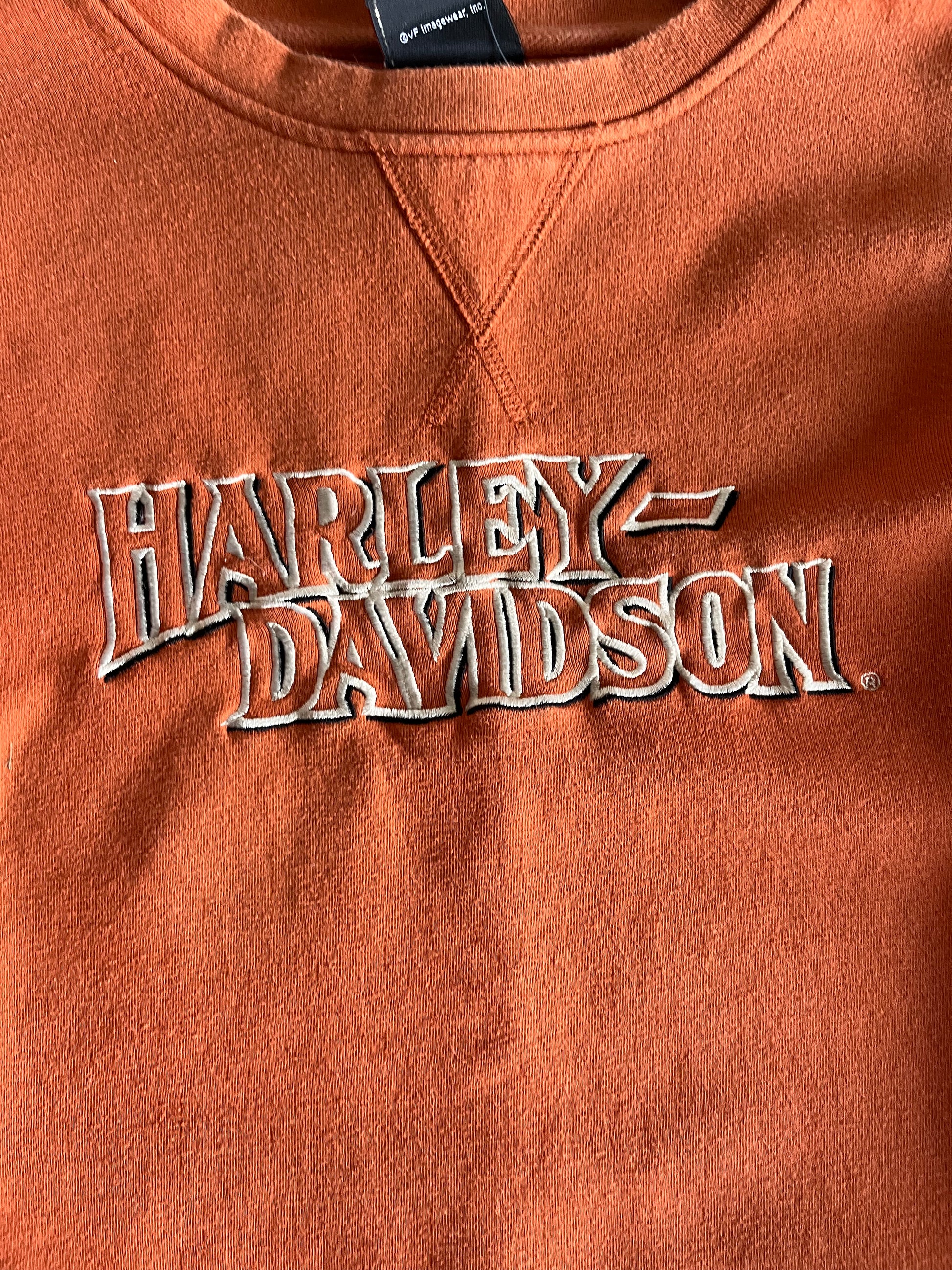 Vintage Orange Harley Davidson Crew - L