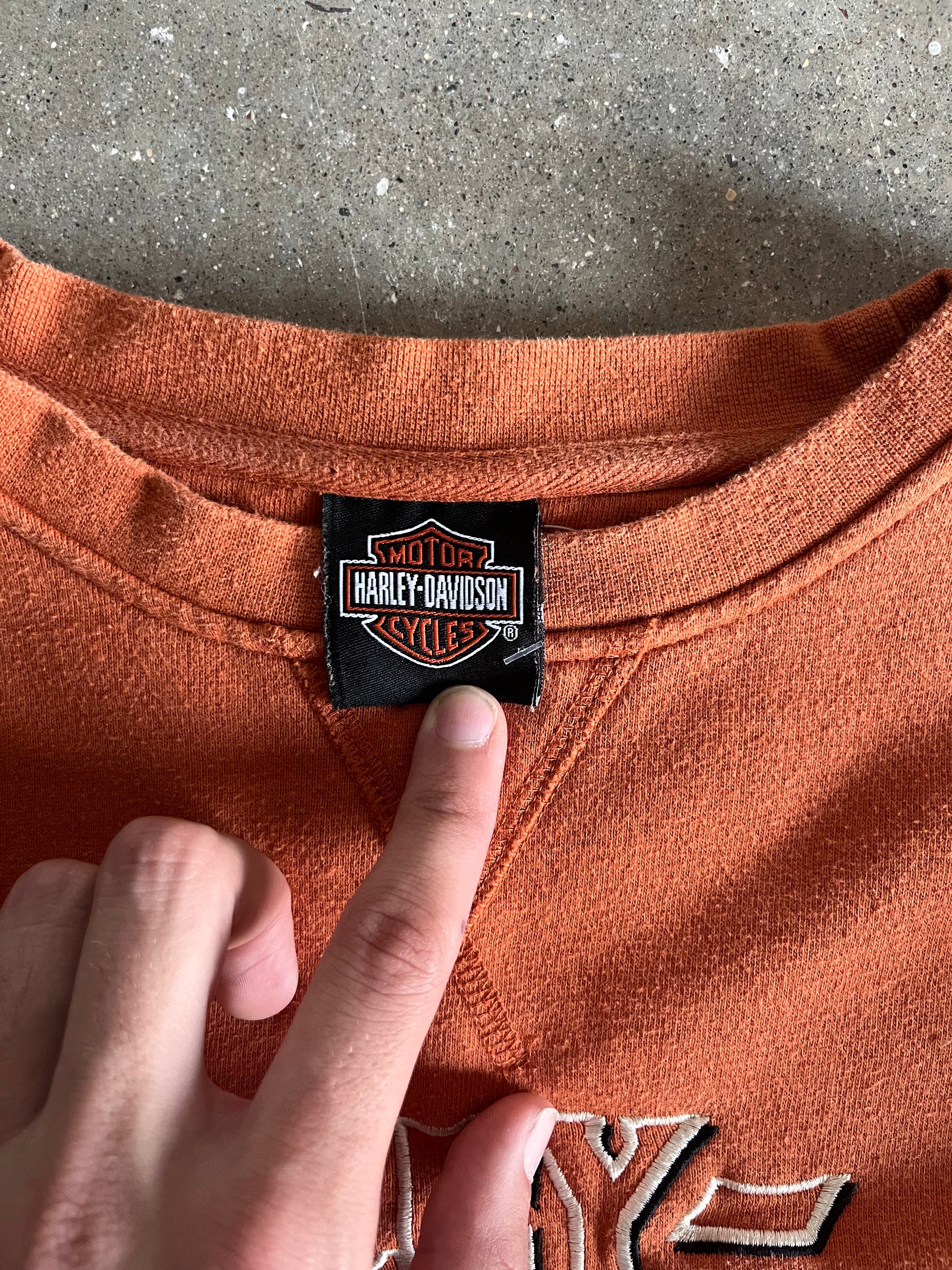 Vintage Orange Harley Davidson Crew - L
