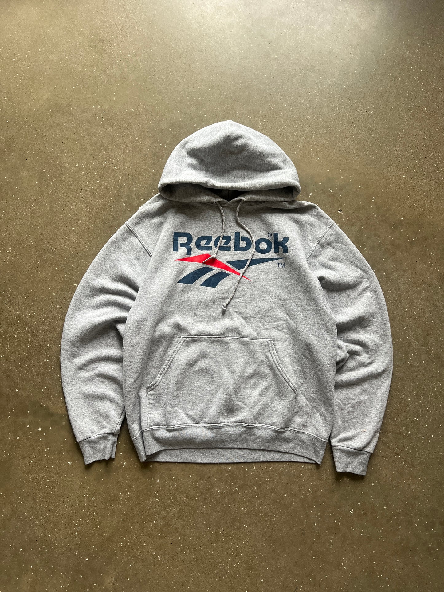 Vintage Grey Reebok Spellout Hoodie - M
