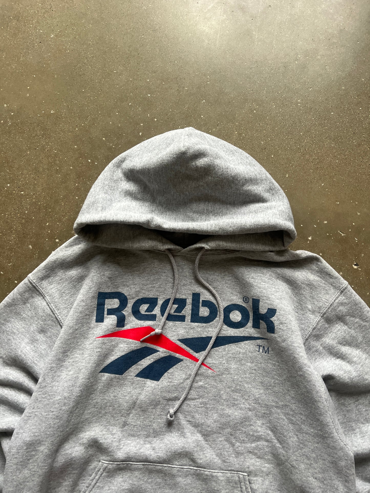 Vintage Grey Reebok Spellout Hoodie - M