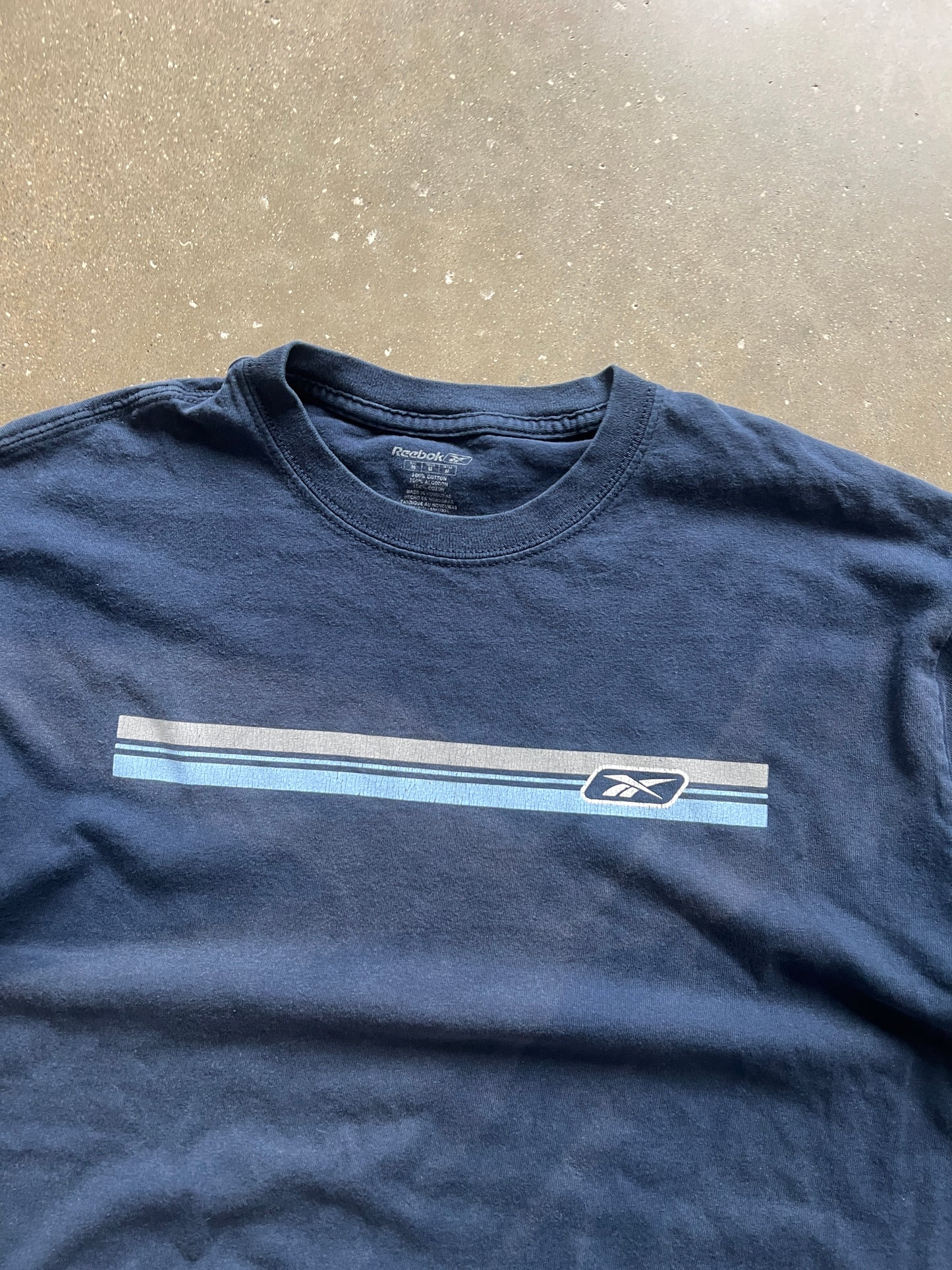 Vintage Navy Blue Reebok Spellout Shirt - M