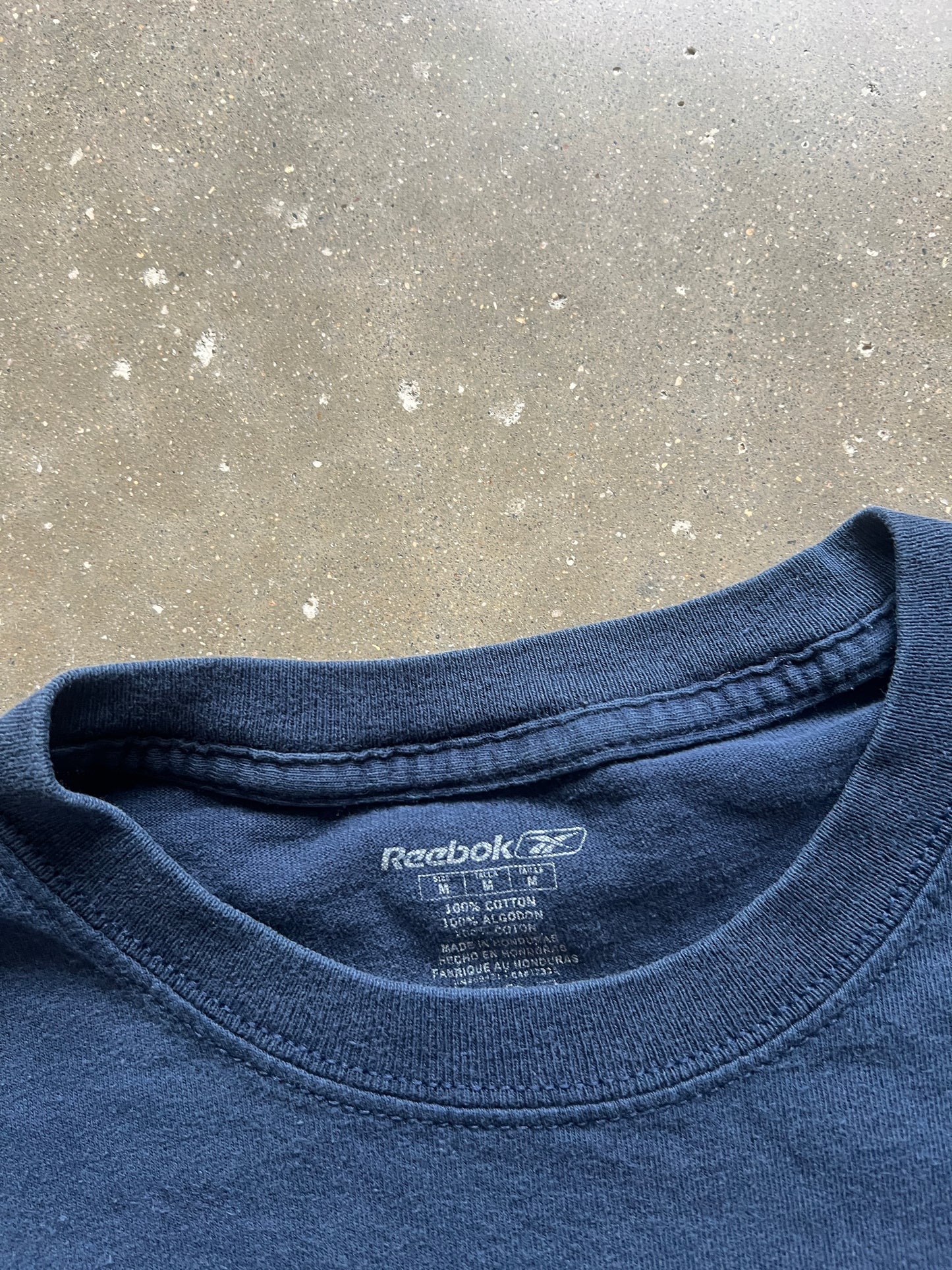 Vintage Navy Blue Reebok Spellout Shirt - M