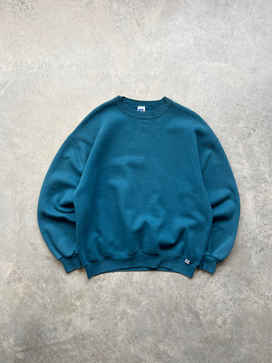 Vintage Aqua Blue Russell Crew - L/XL