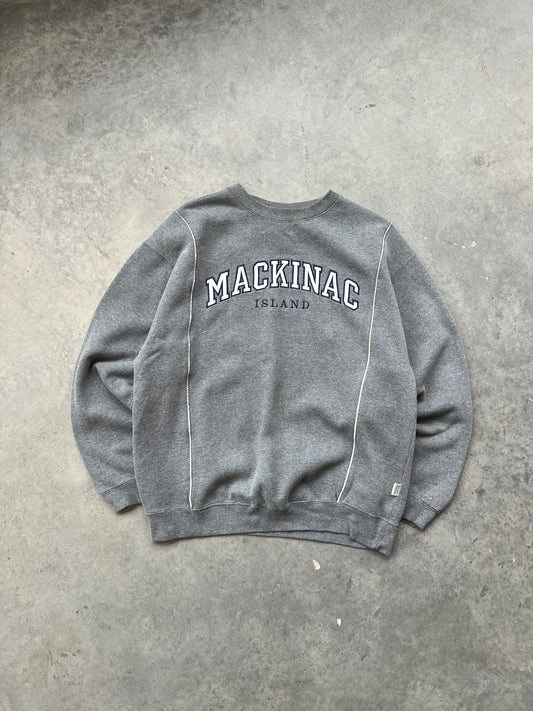 Vintage Grey Mackinac Island Spellout Crew - XL