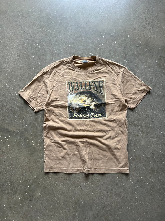 Vintage Tan Walleye Fishing Shirt - L
