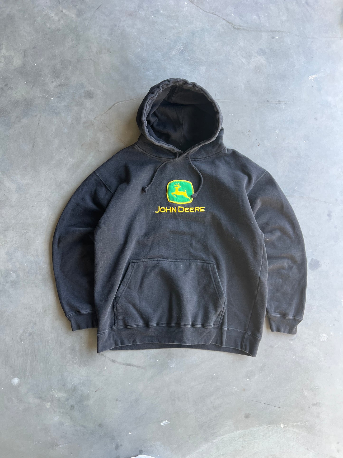 Vintage Black John Deer Embroidered Hoodie - L