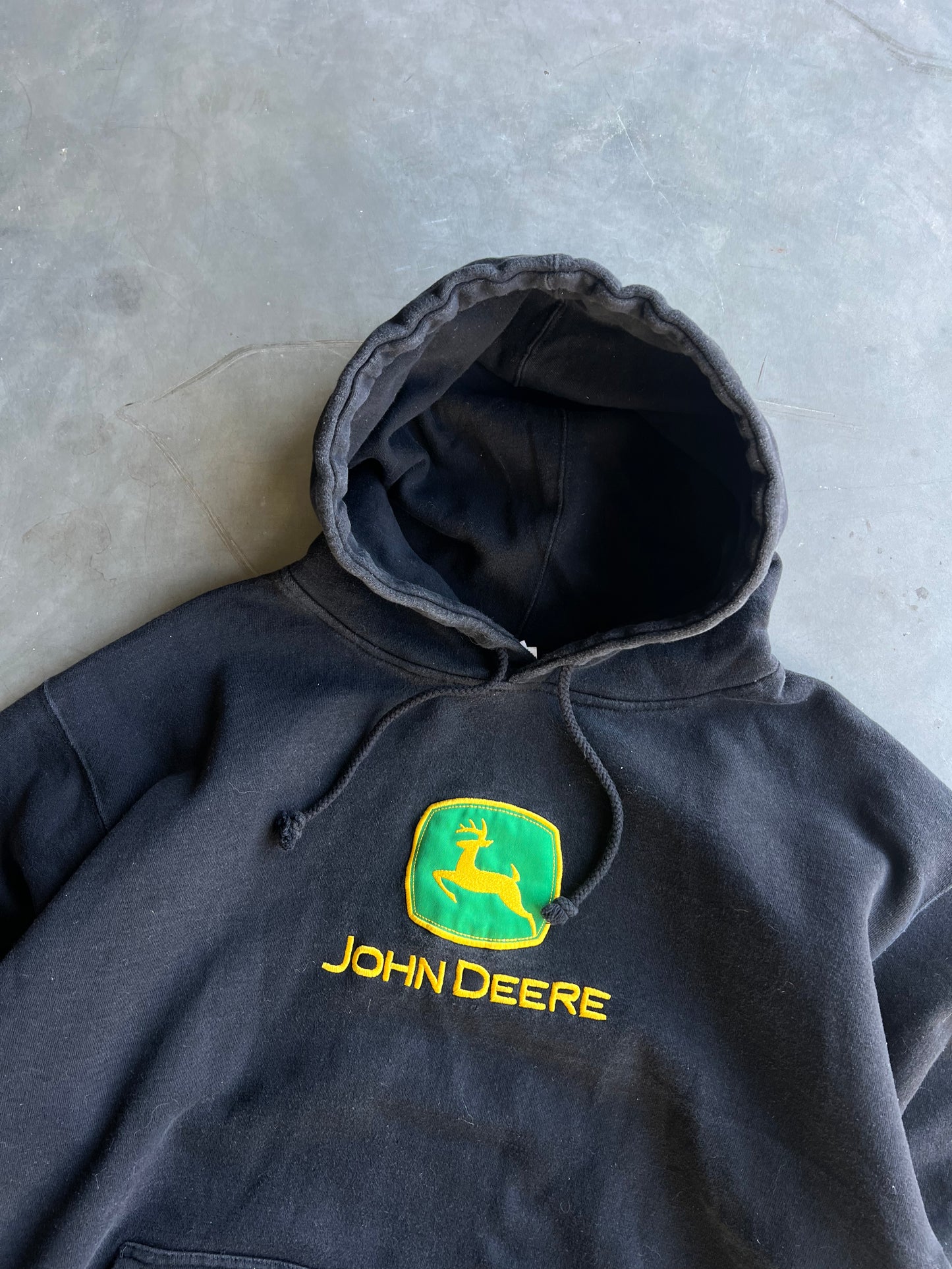 Vintage Black John Deer Embroidered Hoodie - L