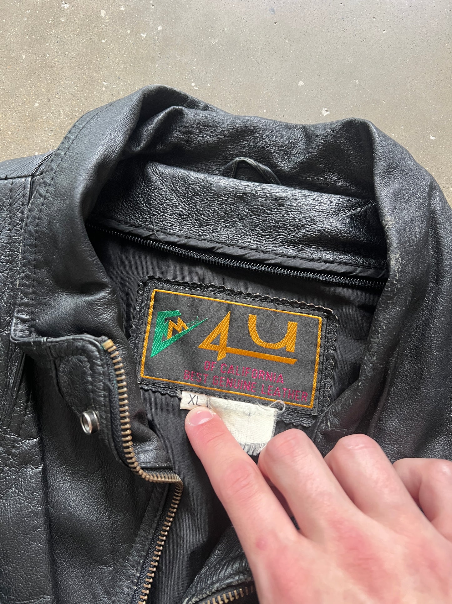 Vintage Black Leather Zip Up Jacket - XL