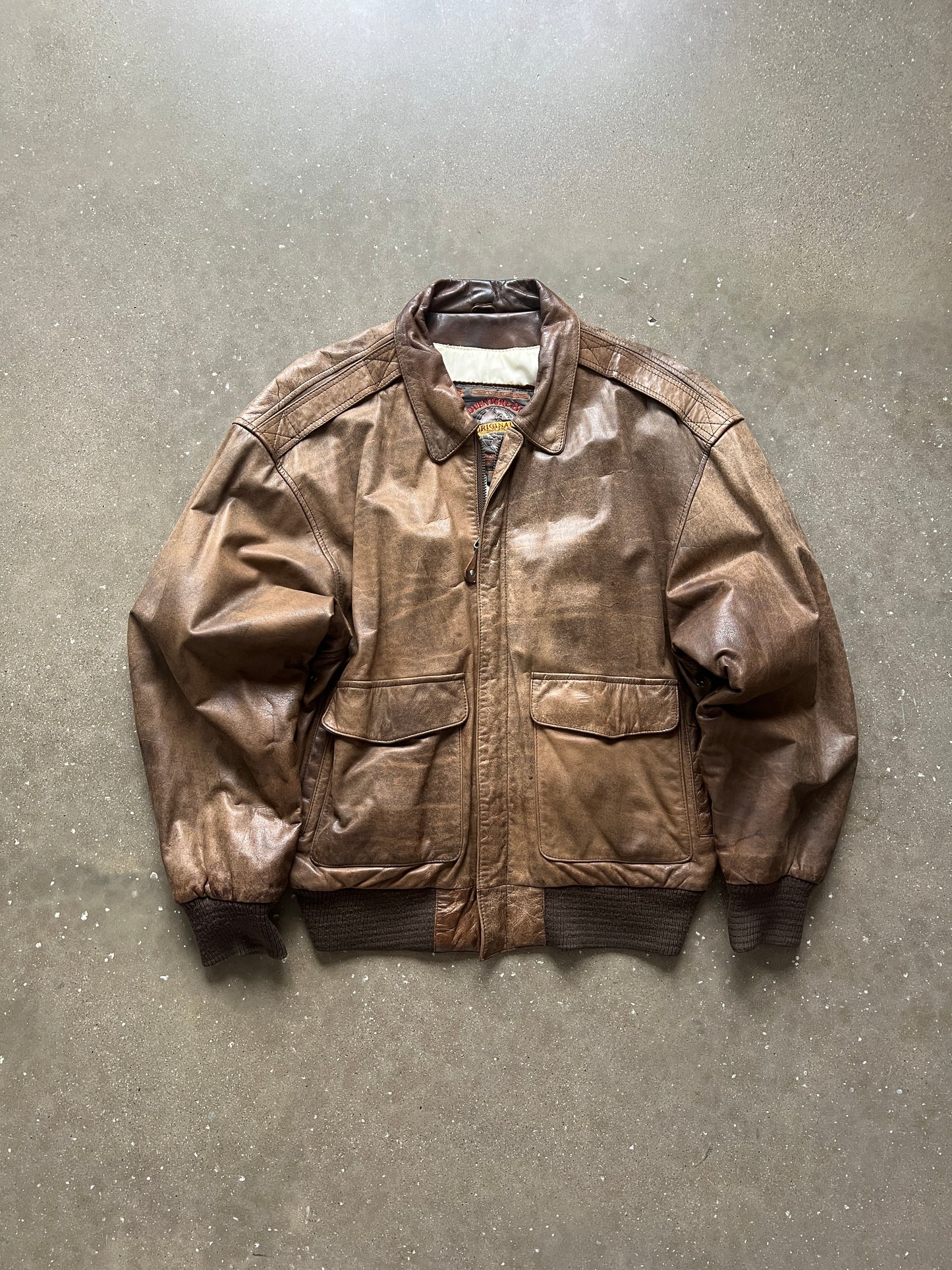 Vintage Carmel Tan 80s Bomber Jacket - L